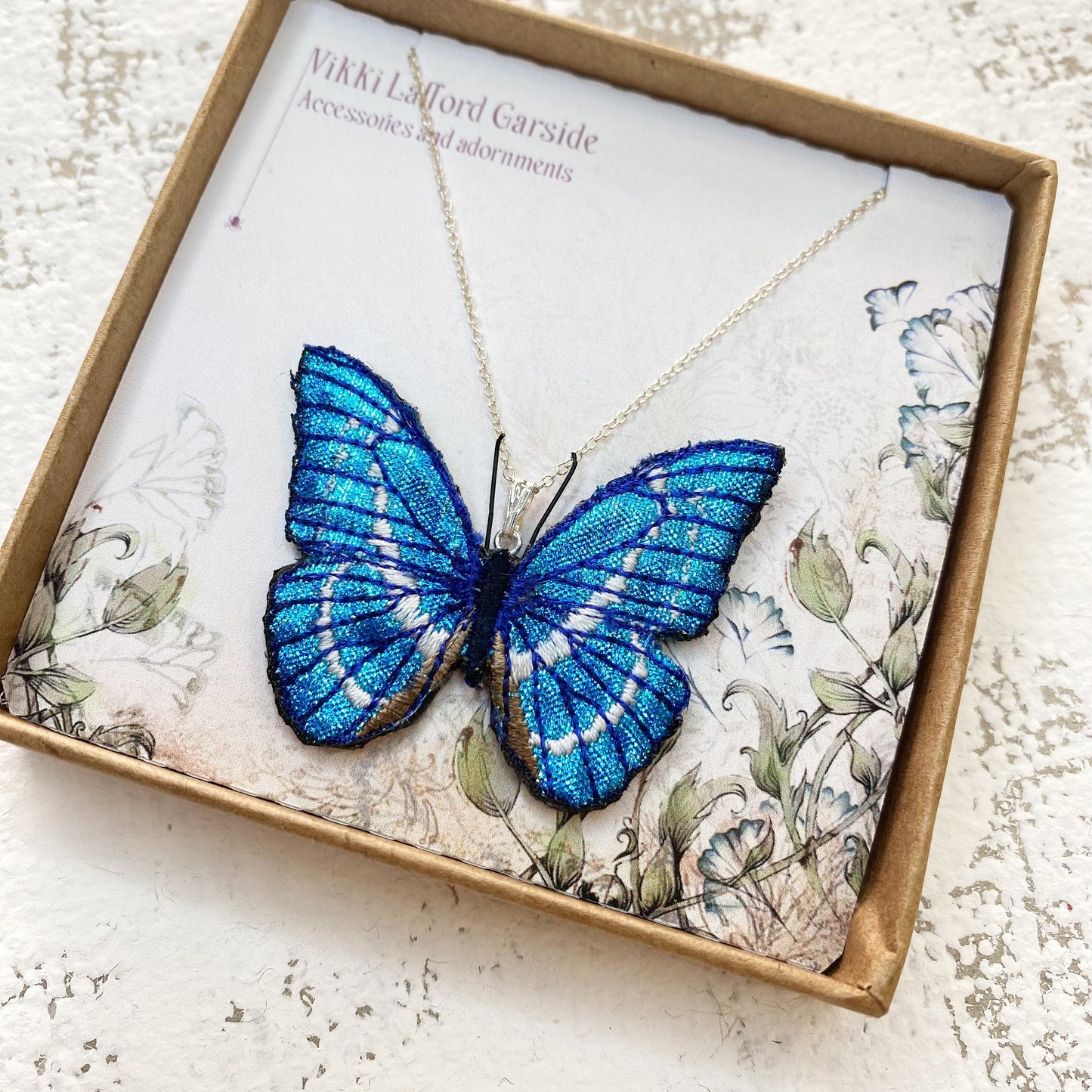 Blue Morpho butterfly necklace
