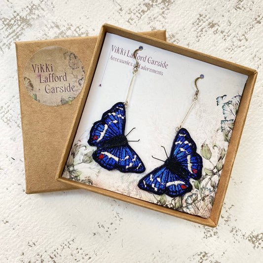Purple Emperor butterfly earrings