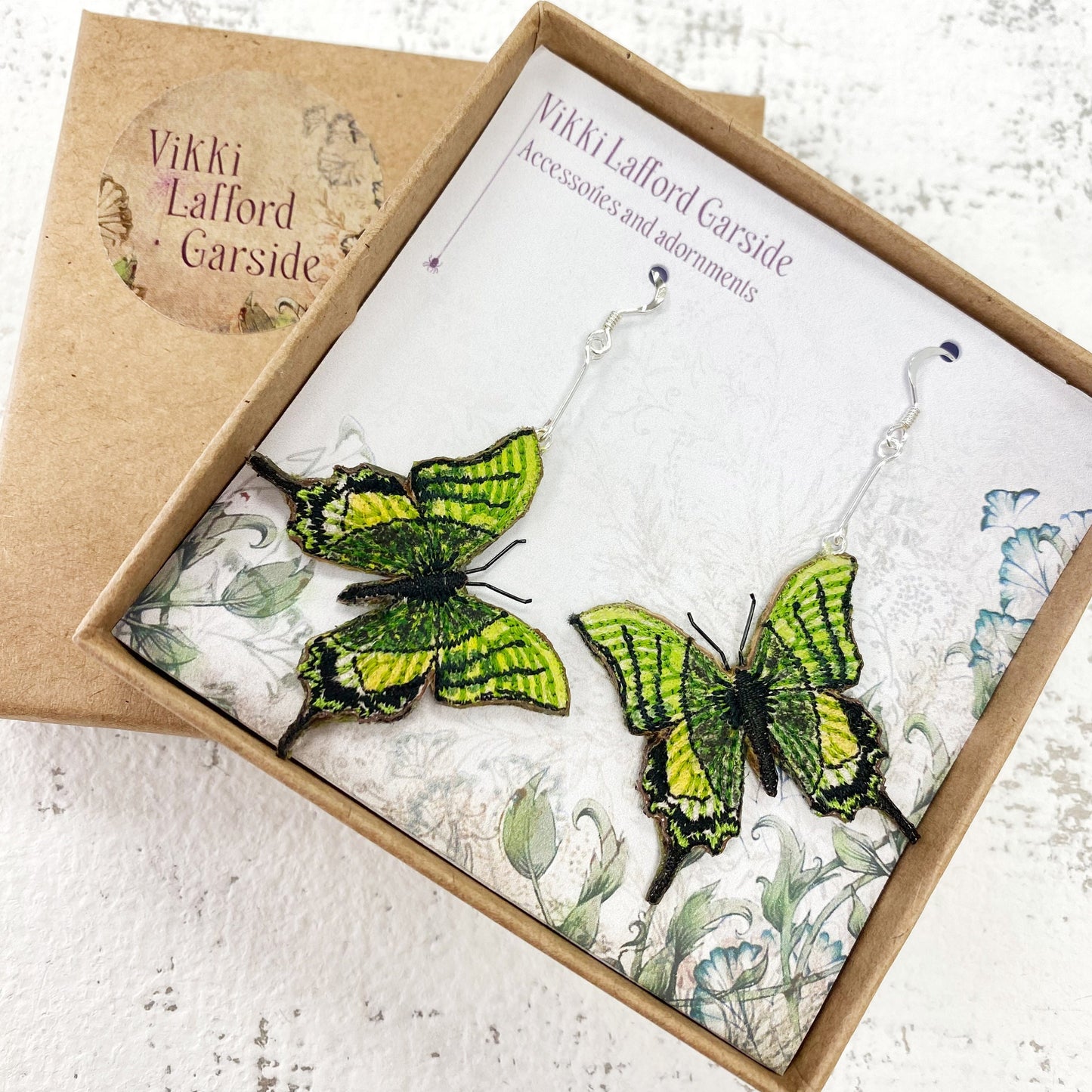 Kaiser-i-Hind butterfly embroidered and hand painted drop earrings