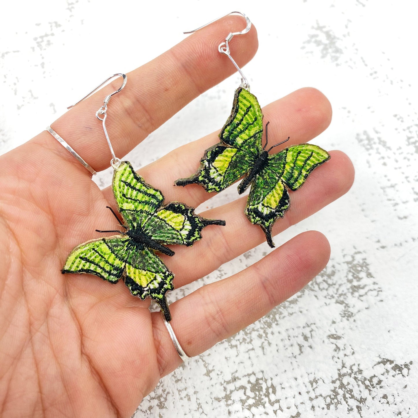 Kaiser-i-Hind butterfly embroidered and hand painted drop earrings