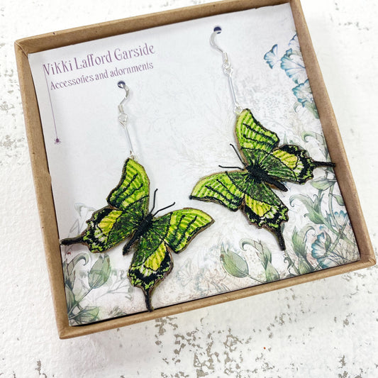 Kaiser-i-Hind butterfly embroidered and hand painted drop earrings