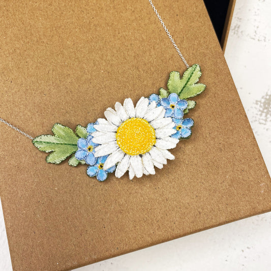 Daisy and forget-me-not necklace