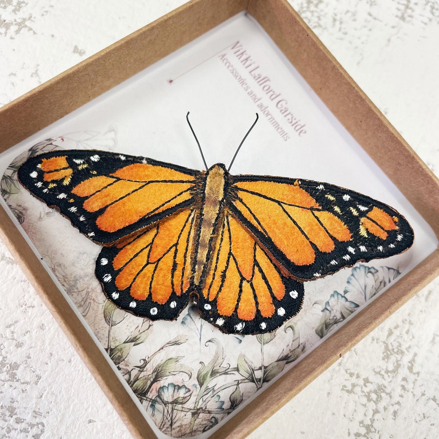 Monarch butterfly brooch, realistic embroidered and hand painted butterfly brooch