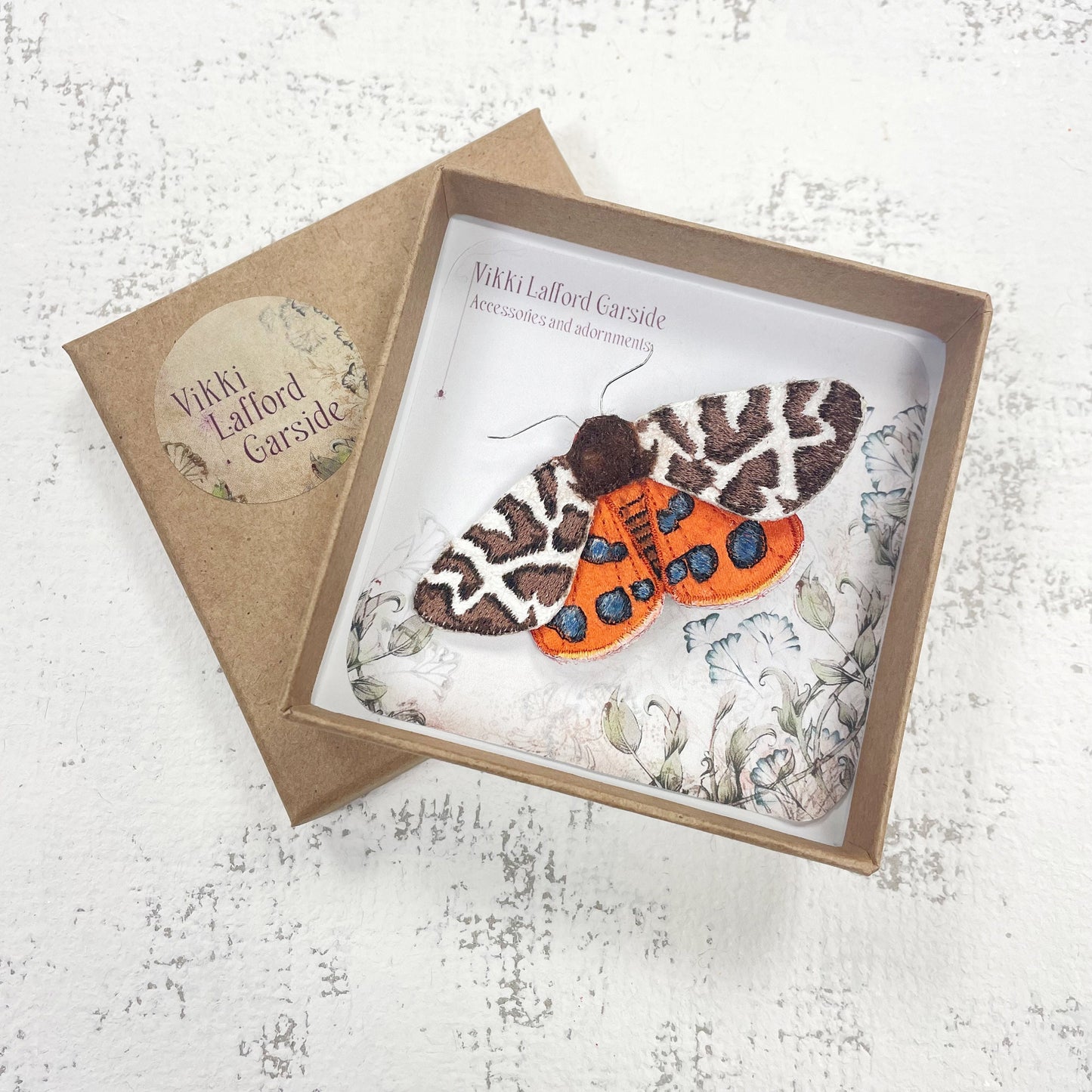 Garden tiger moth brooch, embroidered and hand painted fabric moth brooch
