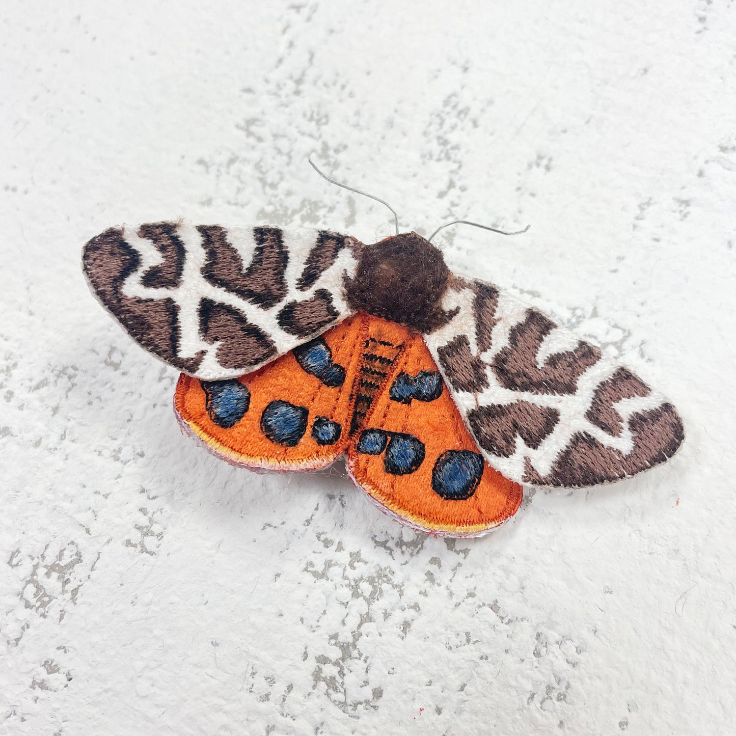 Garden tiger moth brooch, embroidered and hand painted fabric moth brooch