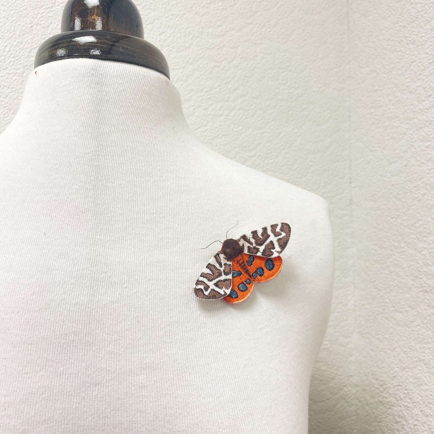Garden tiger moth brooch, embroidered and hand painted fabric moth brooch