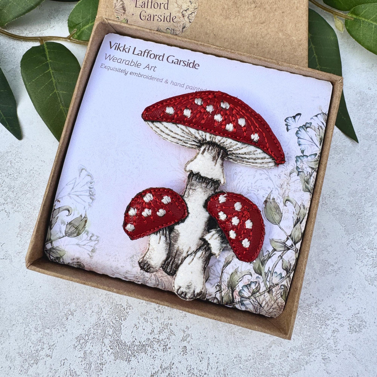 Fly Agaric Mushroom Brooch – Embroidered & Hand-Painted Textile Jewellery for Autumn