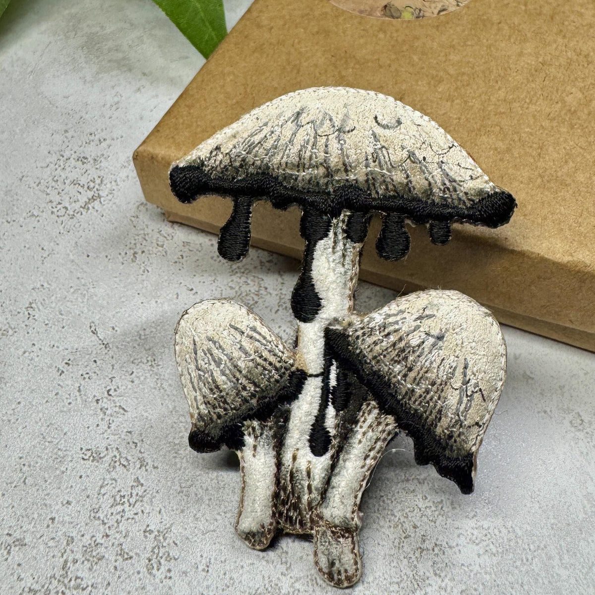 Shaggy Inkcap Mushroom Brooch – Embroidered & Hand-Painted Woodland Jewellery