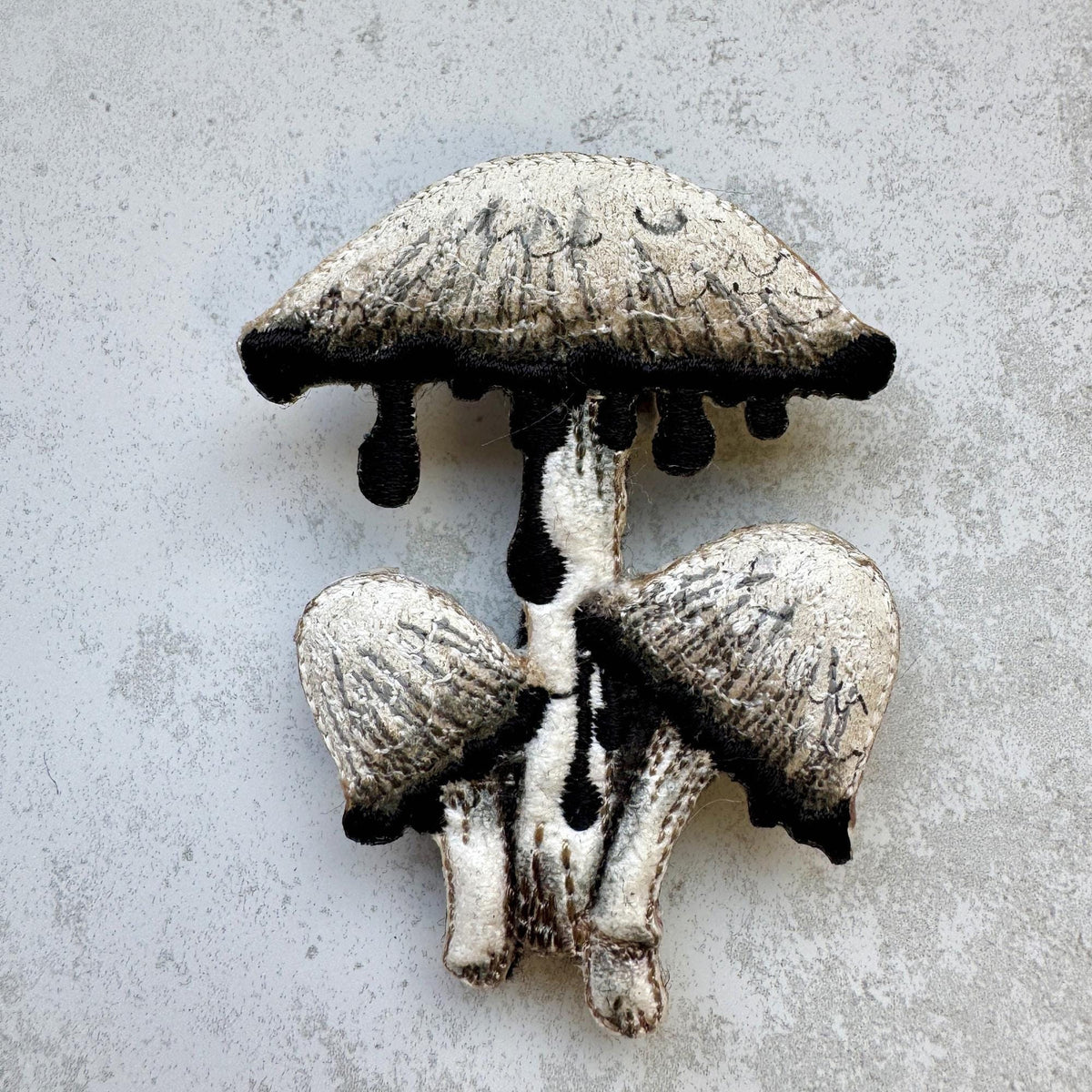 Shaggy Inkcap Mushroom Brooch – Embroidered & Hand-Painted Woodland Jewellery