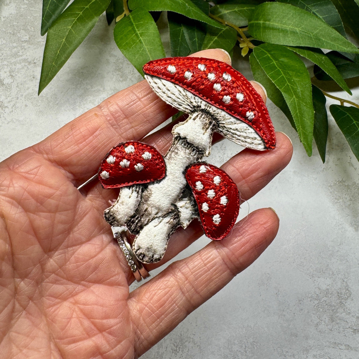 Fly Agaric Mushroom Brooch – Embroidered & Hand-Painted Textile Jewellery for Autumn